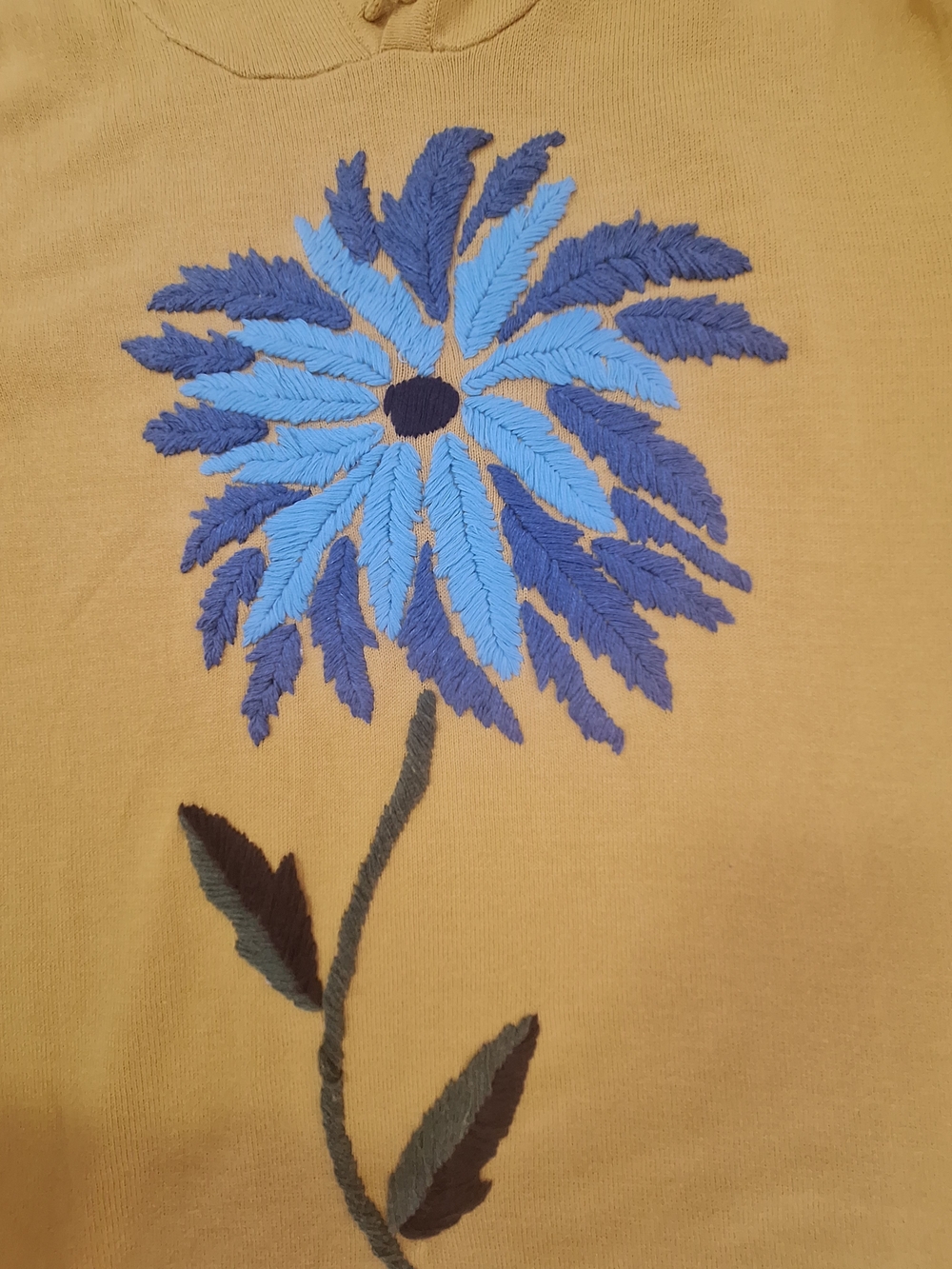 NWT evy's tree Mustard Yellow Hoodie Sweater with Blue Floral Motif - Picture 11 of 11